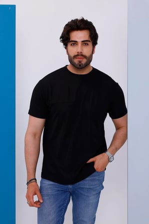 Erkek Siyah Oversize Bisiklet Yaka Normal ve Battal Beden T-Shirt - 172