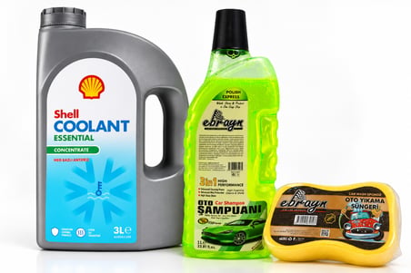 SHELL COOLANT ANTİFRİZ (MAVİ) 3 Litre + Oto Şampuan 1000 ml  + Yıkama Süngeri