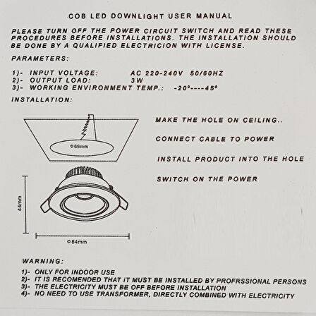 3 WATT LED SPOT TRAFOLU KROM KASA GÜN IŞIĞI (YCE-N3) ( 2 ADET )