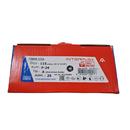 Fiber Disk Zımpara INTERFLEX V115 24 Kum 25- ADET