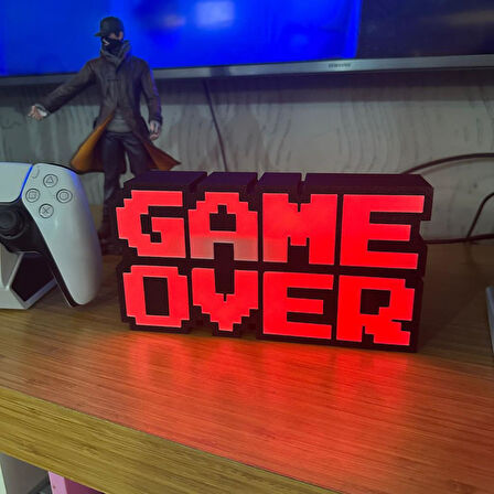 GAME OVER LED Dekoratif Işıklı Masa Lambası – USB & Pilli - Oyun Odası Dekor - Kırmızı Işık