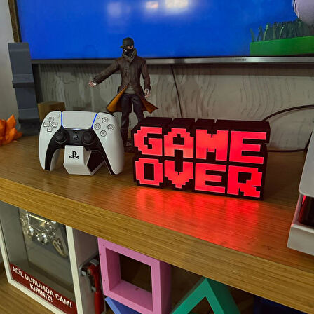 GAME OVER LED Dekoratif Işıklı Masa Lambası – USB & Pilli - Oyun Odası Dekor - Kırmızı Işık