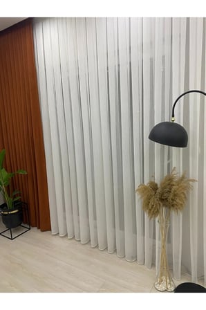 Ekru Renkli, Modern Ve Kaliteli Bambu Plus Mat Tül Perde Orta Pileli - 1/2,5 Pile