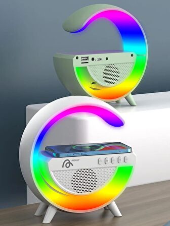  Çok Fonksiyonlu Kablosuz Hızlı Şarj Özellikli Bluetooth Hoparlör Masa Lambası/Rgb, Çalar Saatli Ses Bombası, AGGIY