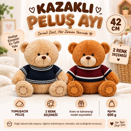2001008PELUŞ AYI OTURAN KAZAKLI 42 CM (adet fiyatıdır)