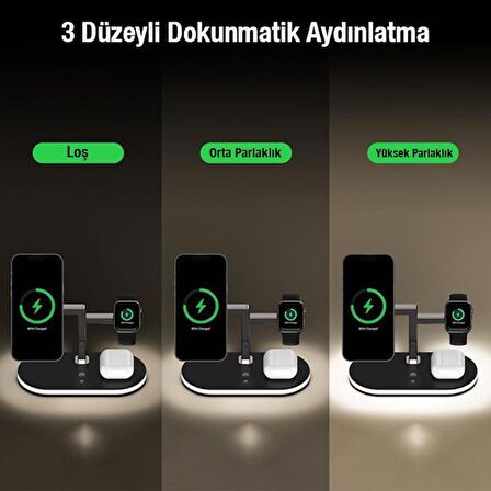 Coofbe 5İN1 Magsafe Masaüstü Kablosuz Şarj Standı Gece Lambası Şarj İphone 12 13 14 15 Pro Max Şarj Standı