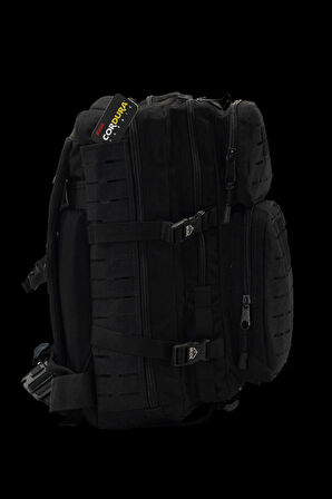 50 Litre Lazer Kesim Siyah Cordura Kumaş Sırt Çantası