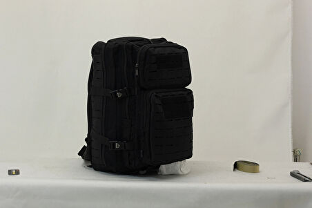 50 Litre Lazer Kesim Siyah Cordura Kumaş Sırt Çantası
