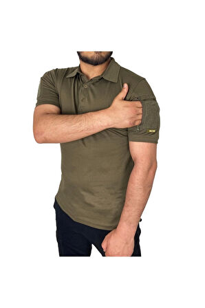 Polo Yaka 2 Cepli Kısa Kollu Taktik T-Shirt Haki