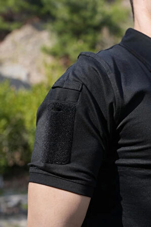2 Cepli Polo Yaka Kısa Kollu Taktik T-Shirt Siyah