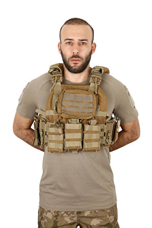 Tan Renk Hücum Yeleği Cordura Kumaş 4 Kilit (Hızlı Serbest Bırakma Sistemli)
