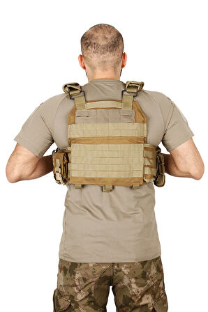 Tan Renk Hücum Yeleği Cordura Kumaş 4 Kilit (Hızlı Serbest Bırakma Sistemli)