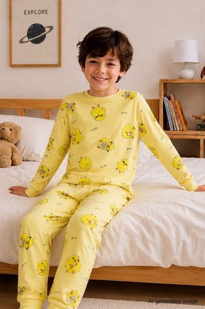 Erkek Çocuk Yeni Sezon Pamuklu Desenli Pijama Takım TKM1022