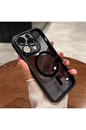 İPHONE 15 PRO MAX UYUMLU ROYAL SERT KAPAK MAGSAFE ÖZELLİKLİ KAMERA LENS KORUMALI SİYAH