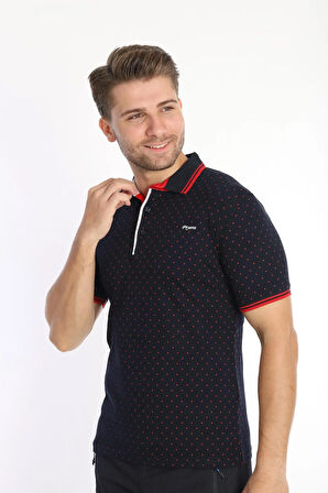 Erkek Lacivert Amerikan Pike Kumaş Puantiye Polo Yaka Kısa Kol T-shirt - 13
