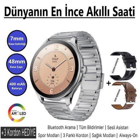 Kalobee Sk42 Dünyanın En İnce Akıllı Saati Amoled/400mAh batarya/7mm Kasa Kalınlığı/48mm Kasa