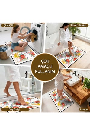 2 li Banyo Paspası, Yumuşak Banyo Halısı, Kaymaz Tabanlı, Yıkanabilir - 60x100 - 50 x60