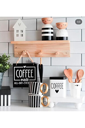 Coffee Bar Kahve Köşesi Duvar Dekor ve Mutfak Süsü, Askılıklı  Ahşap Pano, Kahve Köşesi Tabela