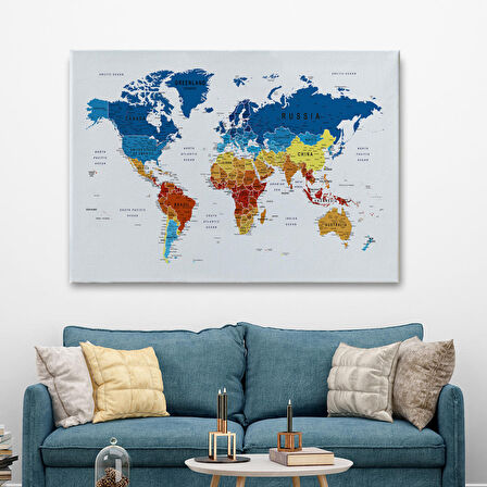 Harita Sepeti Dünya Haritası Dekoratif Kanvas Tablo Son Derece Detaylı ve Eğitici 1569