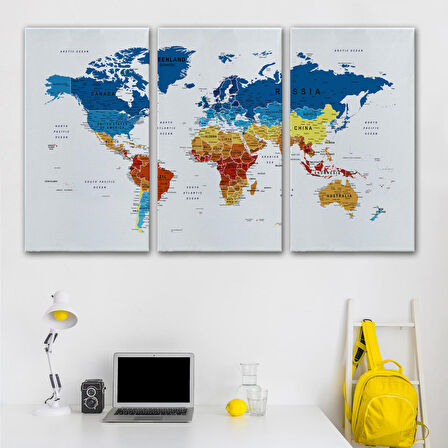 Harita Sepeti Dünya Haritası Dekoratif Kanvas Tablo Son Derece Detaylı ve Eğitici 1569