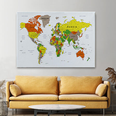 Harita Sepeti Dünya Haritası Dekoratif Kanvas Tablo Son Derece Detaylı ve Eğitici 1570