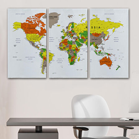 Harita Sepeti Dünya Haritası Dekoratif Kanvas Tablo Son Derece Detaylı ve Eğitici 1570