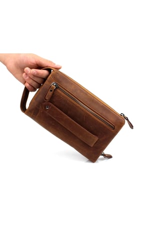 Erkek Hakiki Crazy Deri Taba El Çantası Clutch Portföy Çanta