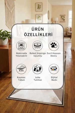 Versus Vzn Yıkanabilir Kaymaz Taban Dijital Baskılı Yolluk Halı Açık Gri
