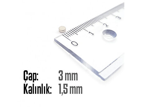 Neodyum Mıknatıs Silindir Çap 3mm , Kalınlık 1.5mm   ( 30 Adet)