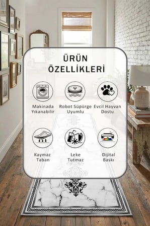 Yıkanabilir Kaymaz Ehl-223 Dijital Baskılı Yolluk Halı Tüy Tutmaz