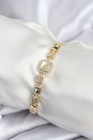 Pirinç VIP Seri Gold Renk Zirkon Taşlı Model Kadın Bileklik