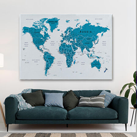 Harita Sepeti Dünya Haritası Dekoratif Kanvas Tablo Son Derece Detaylı ve Eğitici 1574