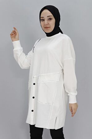 Puane Fermuar ve Cep Detaylı İki İplik Sweatshirt