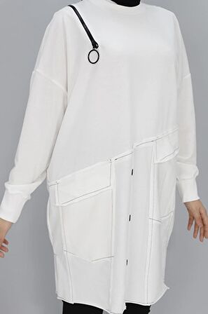 Puane Fermuar ve Cep Detaylı İki İplik Sweatshirt