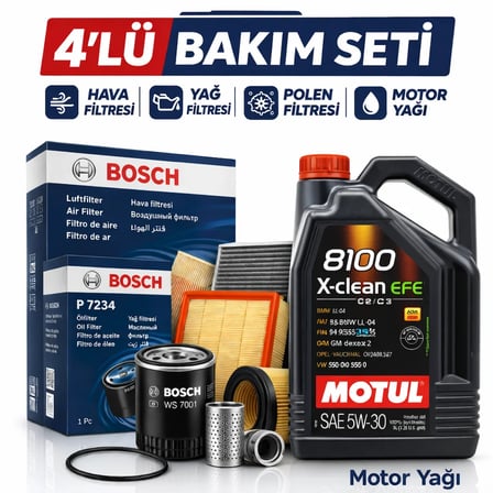 BOSCH Skoda Fabia 1.0 TSi Motul X-Clean 5W-30 Motor Yağı Filtre Seti (2020-2024) 4 Lü