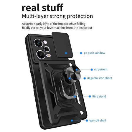 Gpack Xiaomi Redmi Note 12 Pro 5G Kılıf Sert Silikon Tank Aramid Sürgülü Vega Yüzüklü