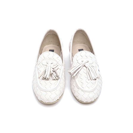 Hakiki Deri Püsküllü Bantlı Kadın Babet