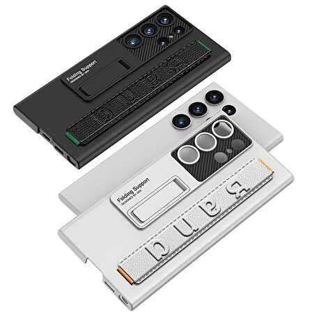 Gpack Samsung Galaxy S23 Ultra Kılıf Kamera Korumalı El Tutmalı Karbon Detaylı