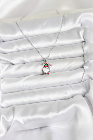 316L Çelik Zincir Gümüş Renk Yılbaşı Teması Kadın Kolye