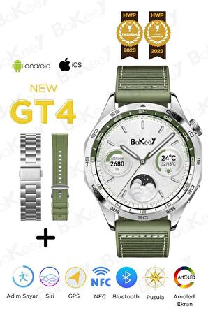 Bakeey GT4 Max Akıllı Saat Amoled Ekran 3 Kordon Siri Gps Android iOS Akıllı Saat Smart Watch 8 9