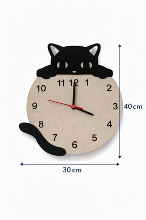 Kedi Figürlü Ahşap Dekor Hediyelik Duvar Saati / 6 mm MDF