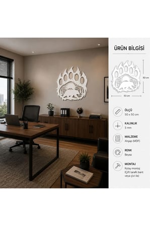 AYI PENÇESİ DOĞA DUVAR DEKORU / 5 MM MDF 50 X 50 CM