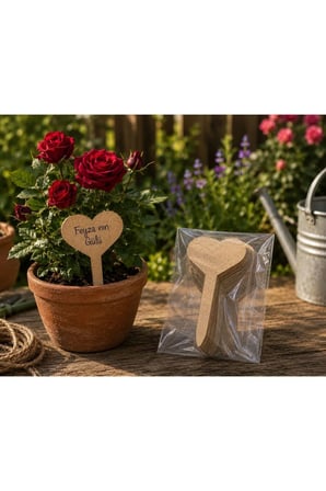 Kişiye Özel Ahşap Bitki Etiketi 10'lu Set / Kalp Şekilli 3 MM Ham MDF Saksı Mini Bahçe Etiketi
