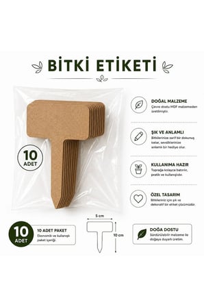 Kişiye Özel Ahşap Bitki Etiketi 10'lu Set / Dikdörtgen Şekilli 3 MM Ham MDF Saksı Mini Bahçe Etiketi
