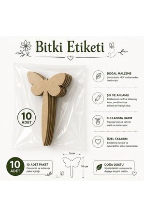 Kişiye Özel Ahşap Bitki Etiketi 10'lu Set / Kelebek Şekilli 3 MM Ham MDF Saksı Mini Bahçe Etiketi
