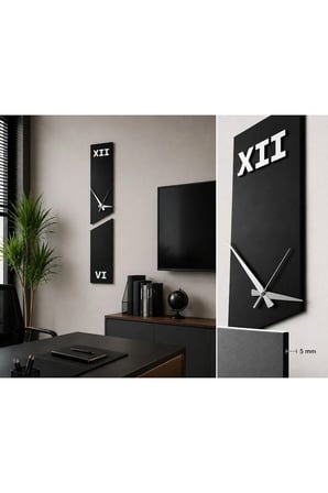 Modern Dekoratif Duvar Saati 20 x 100 CM / Siyah Beyaz 5 MM MDF / Sessiz Mekanizmalı Salon Ve Ofis Saati