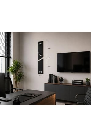 Modern Dekoratif Duvar Saati 20 x 100 CM / Siyah Beyaz 5 MM MDF / Sessiz Mekanizmalı Salon Ve Ofis Saati