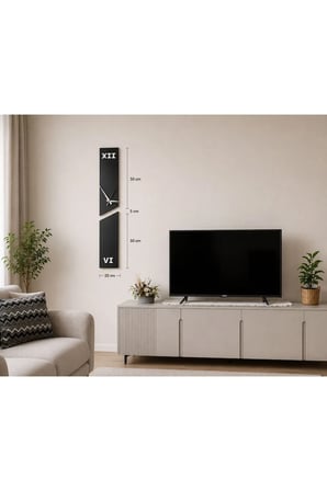 Modern Dekoratif Duvar Saati 20 x 100 CM / Siyah Beyaz 5 MM MDF / Sessiz Mekanizmalı Salon Ve Ofis Saati