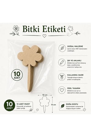 Kişiye Özel Ahşap Bitki Etiketi 10'lu Set / Papatya Şekilli 3 MM Ham MDF Saksı Mini Bahçe Etiketi