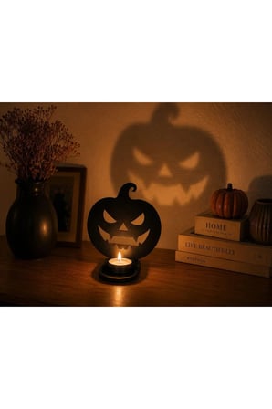 Halloween Ahşap Mumluk Seti / Hayalet, Balkabağı ve Yarasa Dekoratif tealight Mumluk 13x 15 CM 3 MM Siyah MDF
